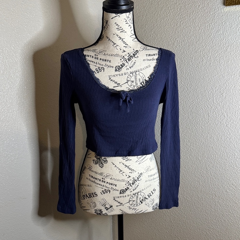 SHEIN Navy Long Sleeve Blouse
